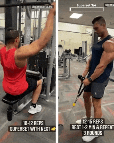 Back and biceps superset - wide lat pulldown and cable hammer curl